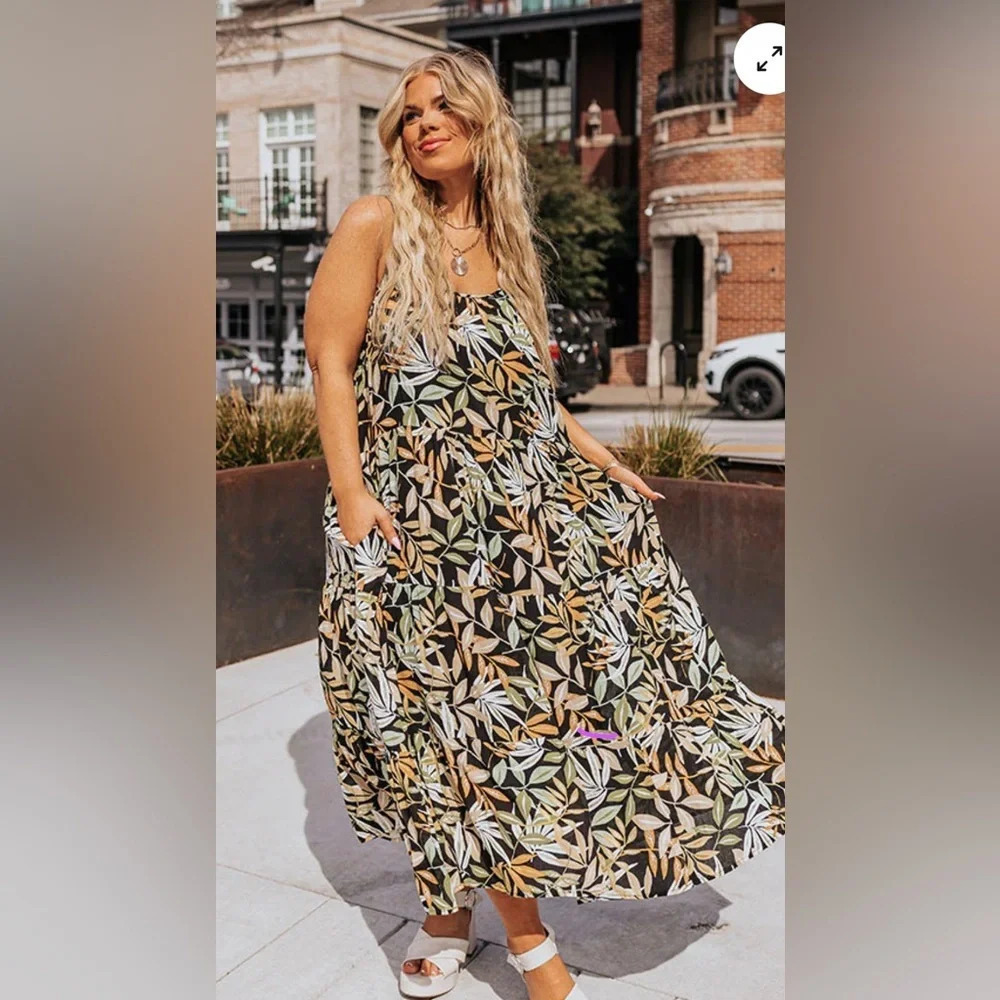 HAYDEN TROPICAL TREASURES MIDI CURVES 2XL MIDI DRESS NWT VACATION TRAVEL